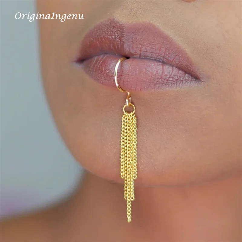 Body Jewelry Lip Ring - Cadena llena de oro de 14