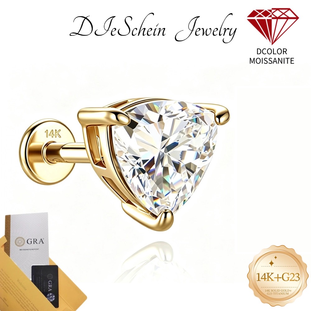 Tragus Flat Back - DIeSchein Pendiente de Moissanita de Oro