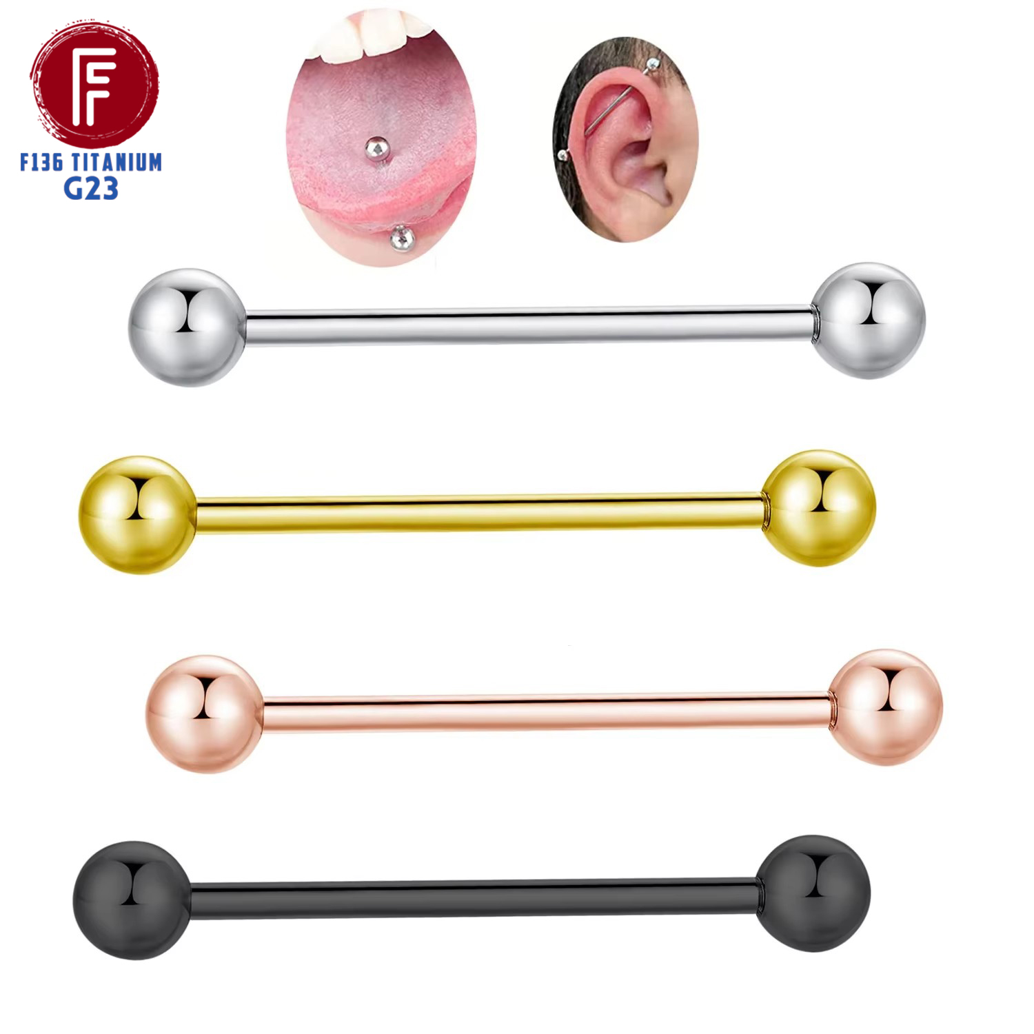 Tongue Barbell Straight - ASTM F136 Piercing de titanio bolas