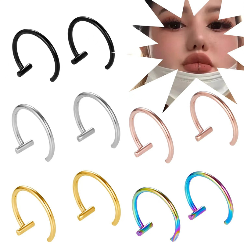 Body Jewelry Lip Ring - Pendientes de aro abierto de acero