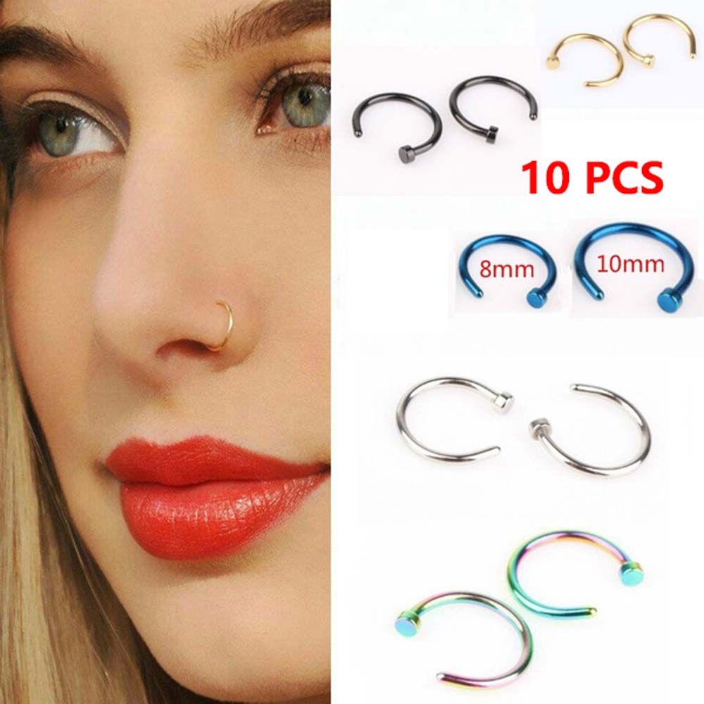 Body Jewelry Lip Ring - 10 piezas de acero inoxidable fino