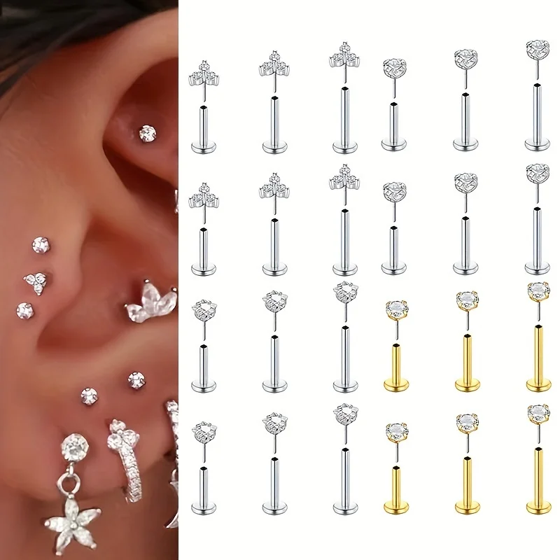 Tragus Flat Back - 6 piezas de pendientes sin rosca
