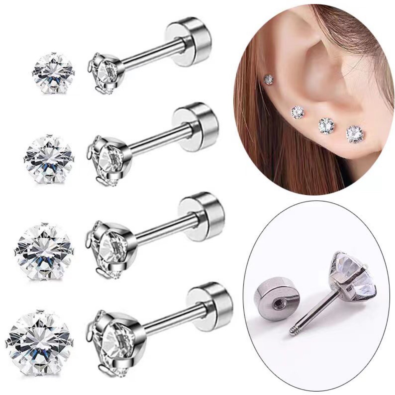 1 par de pendientes clásicos c - Tragus Flat Back reseña y precio