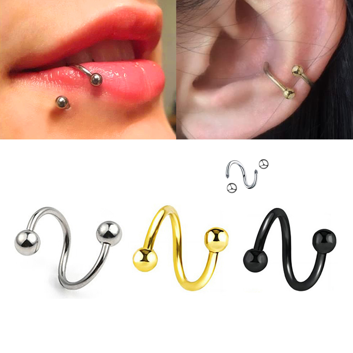 Pendientes en espiral para muj - Body Jewelry Lip Ring reseña y precio